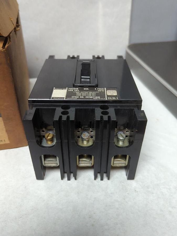 WESTINGHOUSE,FB3050,AB DE-ION CIRCUIT BREAKER 3-POLE 50 AMP 600V AC NOS