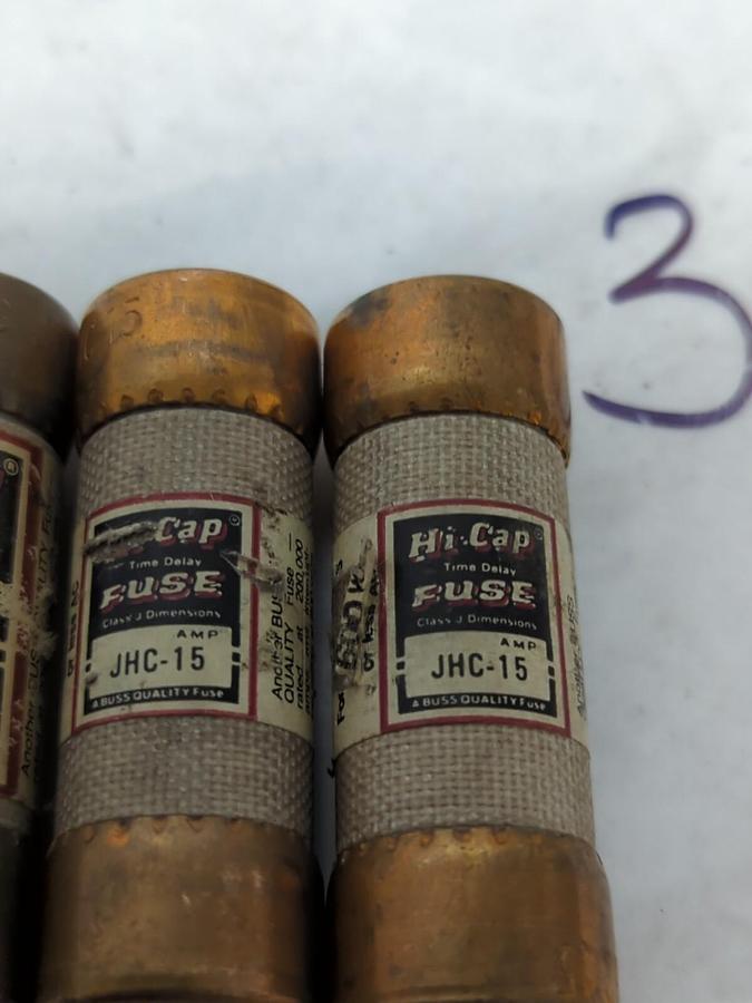 Used COOPER BUSSMANN,JHC-15,HI-CAP 15 AMP FUSE LOT OF 3 PRE-OWNED