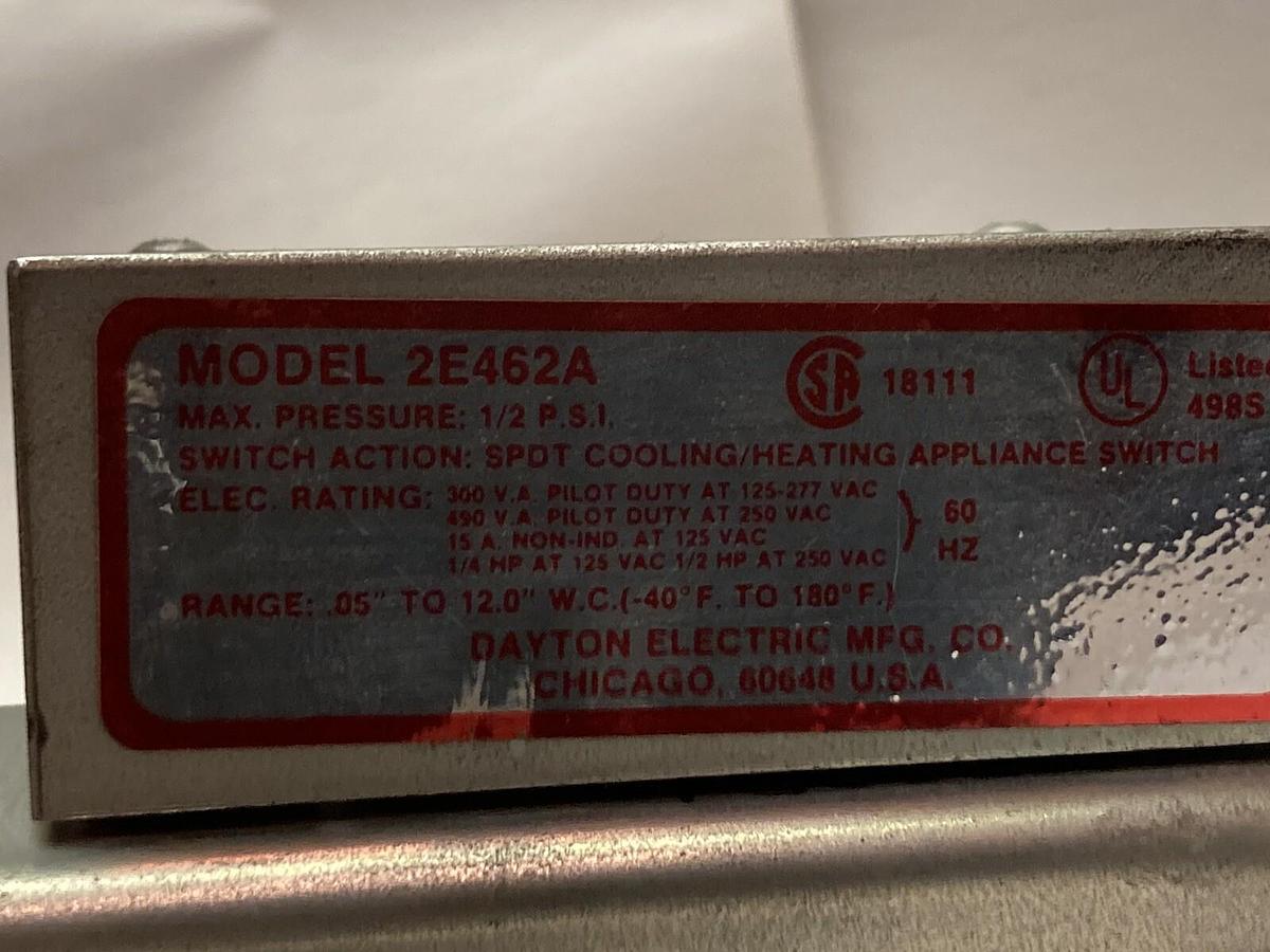 Dayton,Model 2E462A,Pressure Switch Cooling Heating SPDT