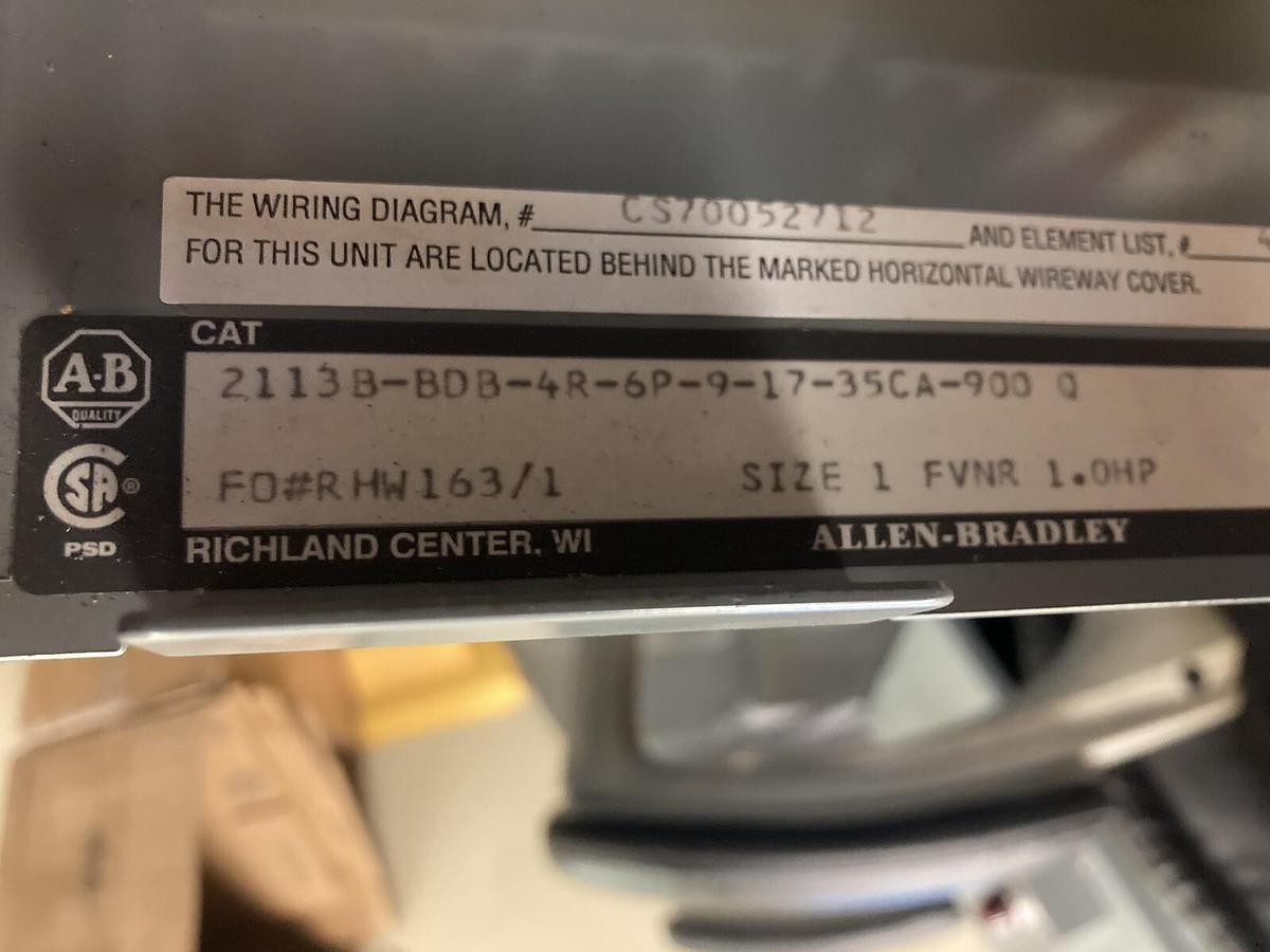 Used Allen Bradley,2100 2113B,Size 1  MCC 12INCH Starter Bucket 3Amp breaker