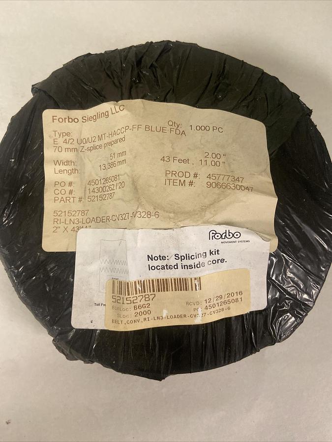 Used Forbo Siegling,E 4/2-U0/U2 MT-HACCP-FF,Blue FDA Conveyor Belt W 51MM L 13386MM