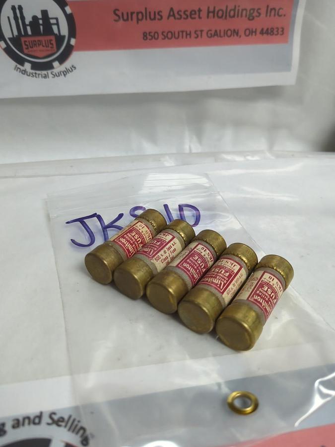 Used COOPER BUSSMANN,JKS-10,LIMITRON 10 AMP FUSE LOT OF 5 PRE-OWNED