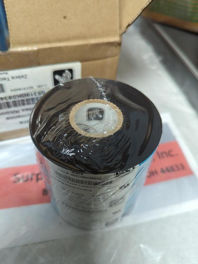Used ZEBRA,5319,BLACK WAX RIBBON PACK OF 6 ROLLS 83MMX50M/3.27"X1476' EACH NOS