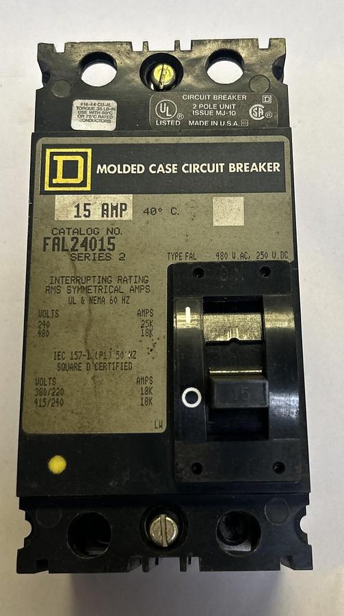 Used SQUARE D,FAL24015,CIRCUIT BREAKER 15A 480V