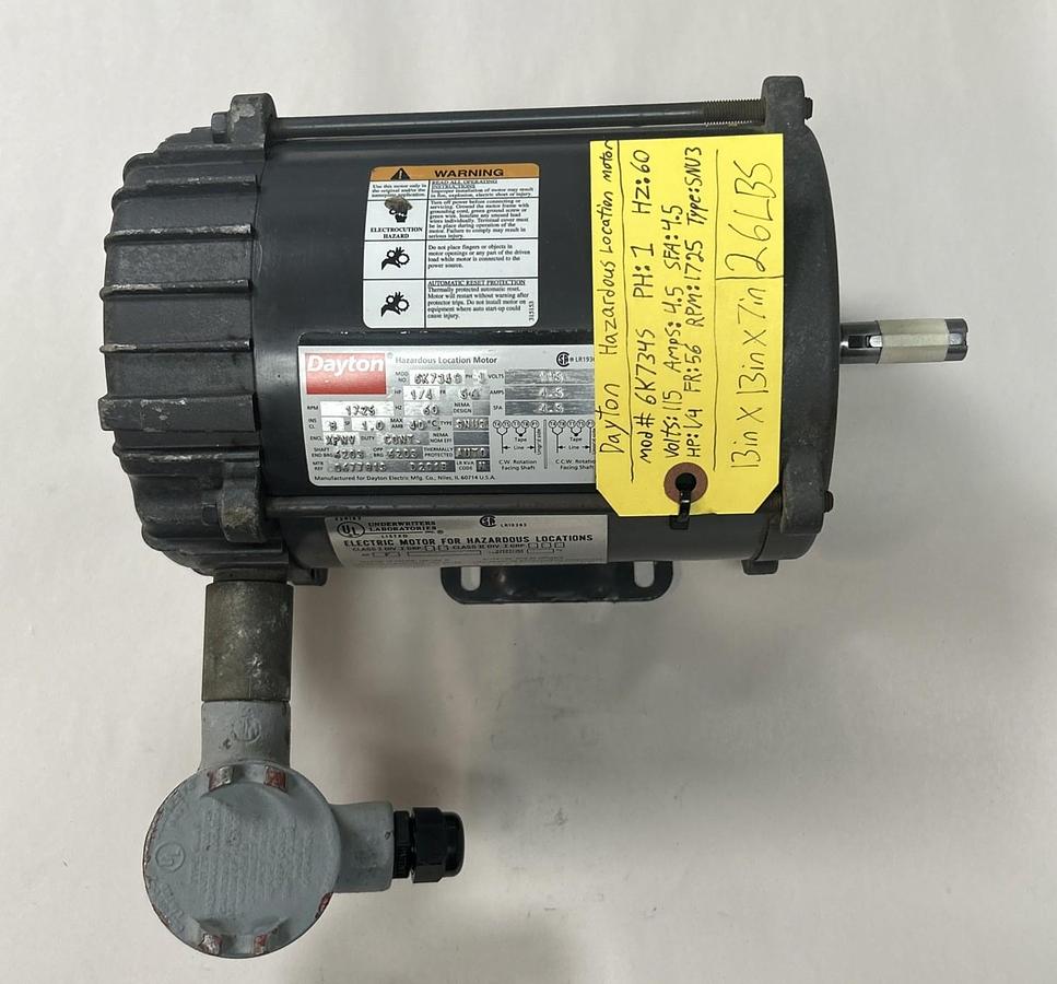 Used DAYTON,6K734S,HAZARDOUS LOCATION MOTOR 1/4HP 115V 1725RPM 1PH 56 FRAME