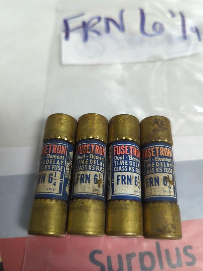 Used COOPER BUSSMANN,FRN-6-1/4,FUSETRON 6-1/4 AMP FUSE LOT OF 4 PRE-OWNED