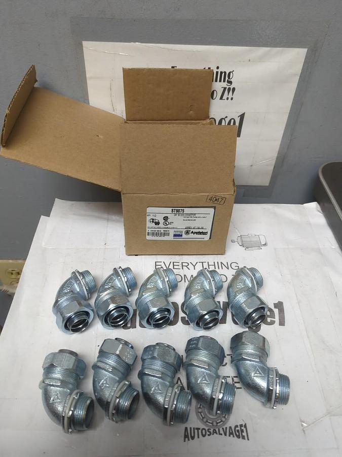 APPLETON,ST9075,LIQUID TIGHT 3/4 INCH CONDUIT CONNECTORS 90 DEG BOX OF 10 NEW