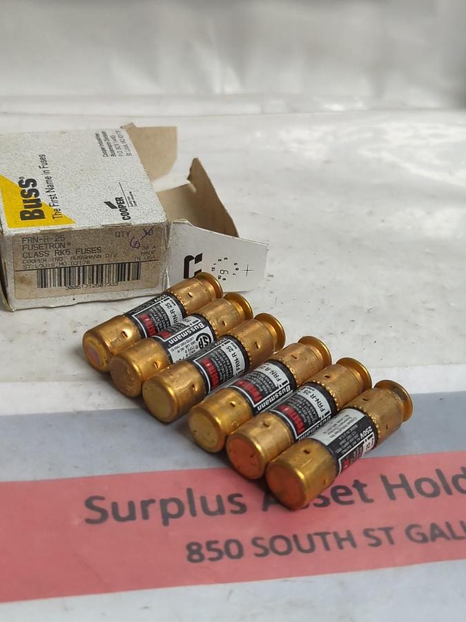 COOPER BUSSMANN,FRN-R-25,FUSETRON 25 AMP FUSES BOX OF 6 NOS