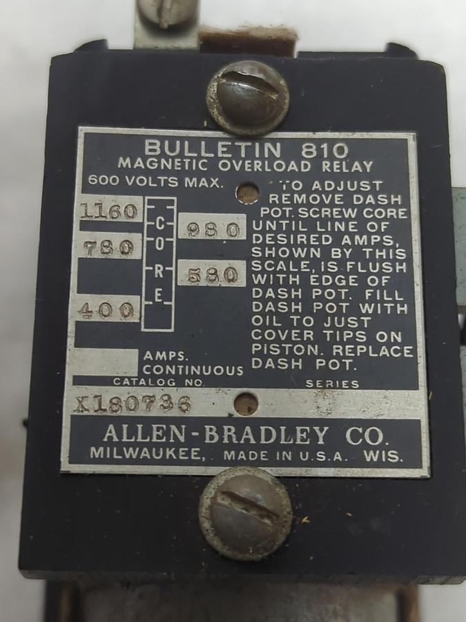 Used ALLEN-BRADLEY,X180736,BULL 8120 MAGNETIC OVERLOAD RELAY PRE-OWNED