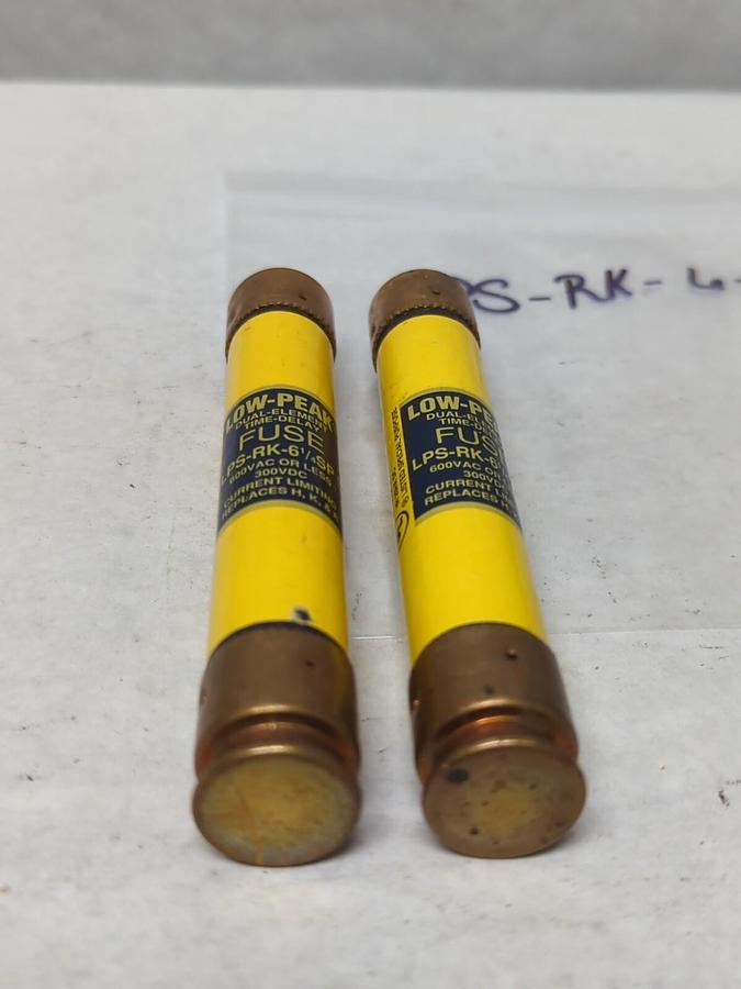 Used COOPER BUSSMANN,LPS-RK-6-1/4SP,LOW-PEAK 6-1/4 AMP FUSE LOT OF 2 PRE-OWNED