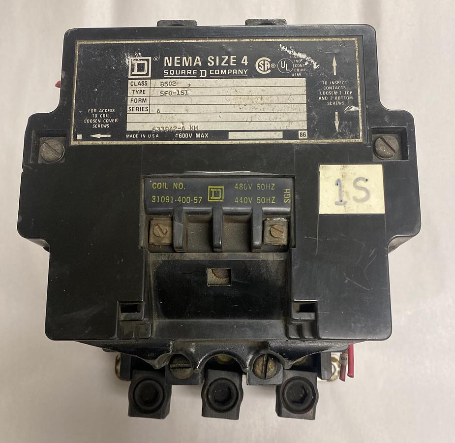 Used Square D,8502 SF0-1S1,Nema Size 4 Starter