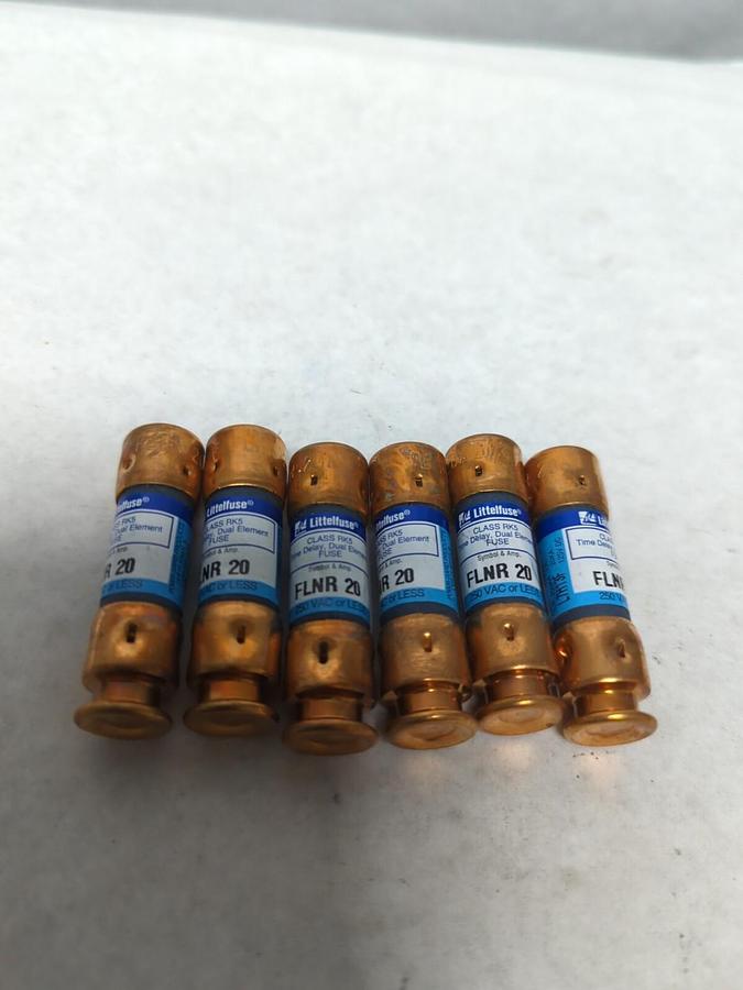 LITTELFUSE,FLNR 20,TIME-DELAY 20 AMP FUSE LOT OF 6 NOS