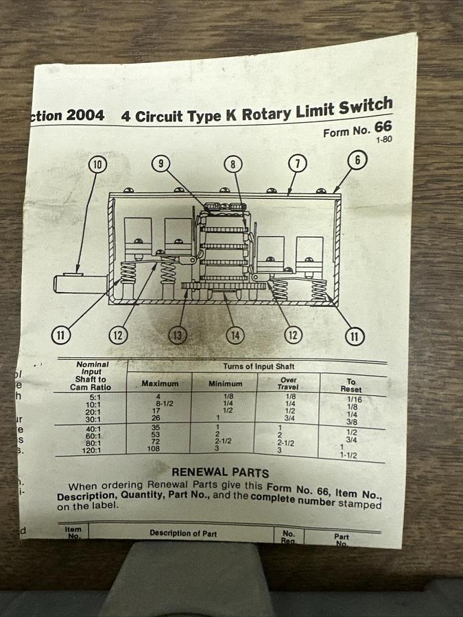 Gemco,2004,Rotary Limit Switch Type K 4 Circuit
