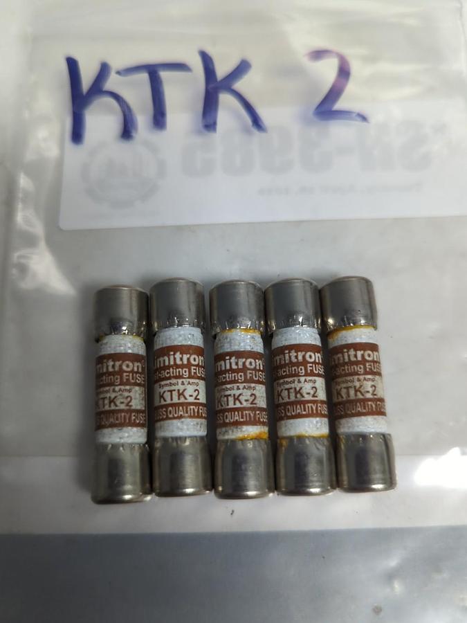 Used COOPER BUSSMANN,KTK-2,LIMITRON 2 AMP FUSE LOT OF 5 PRE-OWNED