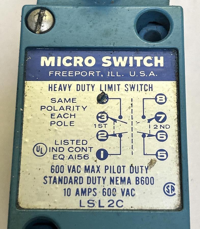 Used HONEYWELL MICRO SWITCH,LSL2C,LIMIT SWITCH