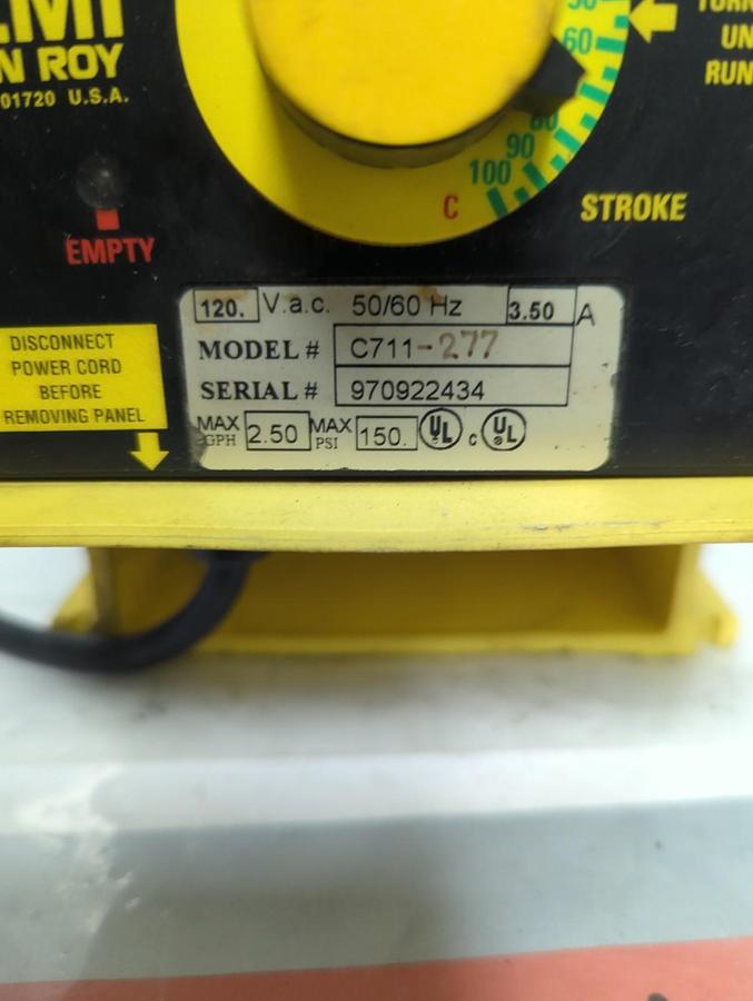 Used MILTON ROY,C711-277,METERING PUMP 120VAC 50/60HZ 3.5A PRE-OWNED
