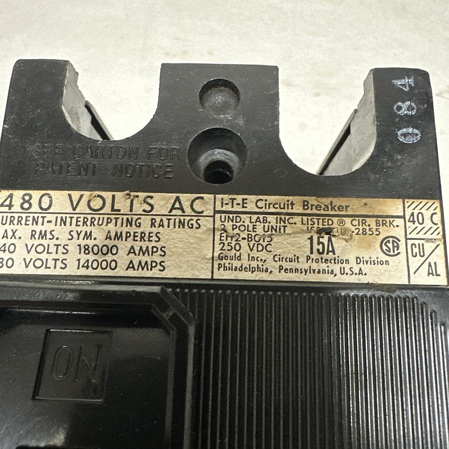 Used ITE,ET15,15 Amp 2 Pole Circuit Breaker