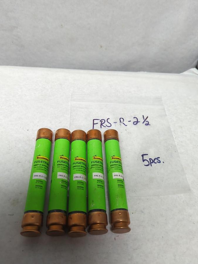 Used COOPER BUSSMANN,FRS-R-2-1/2,FUSETRON 2-1/2 AMP FUSE LOT OF 5 PRE-OWNED