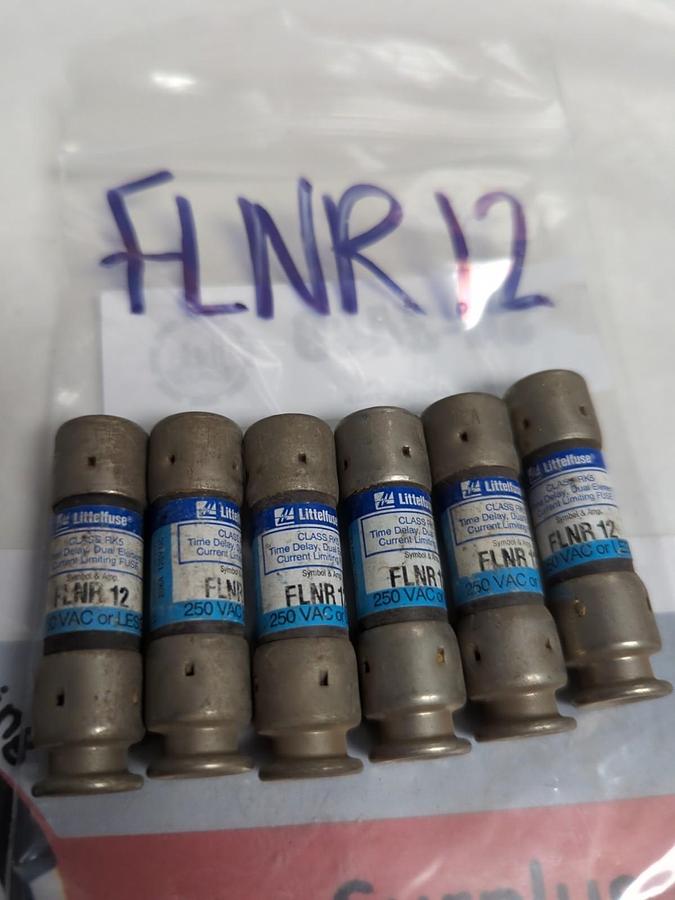 Used LITTELFUSE,FLNR12,TIME-DELAY 12 AMP FUSE LOT OF 6 PRE-OWNED