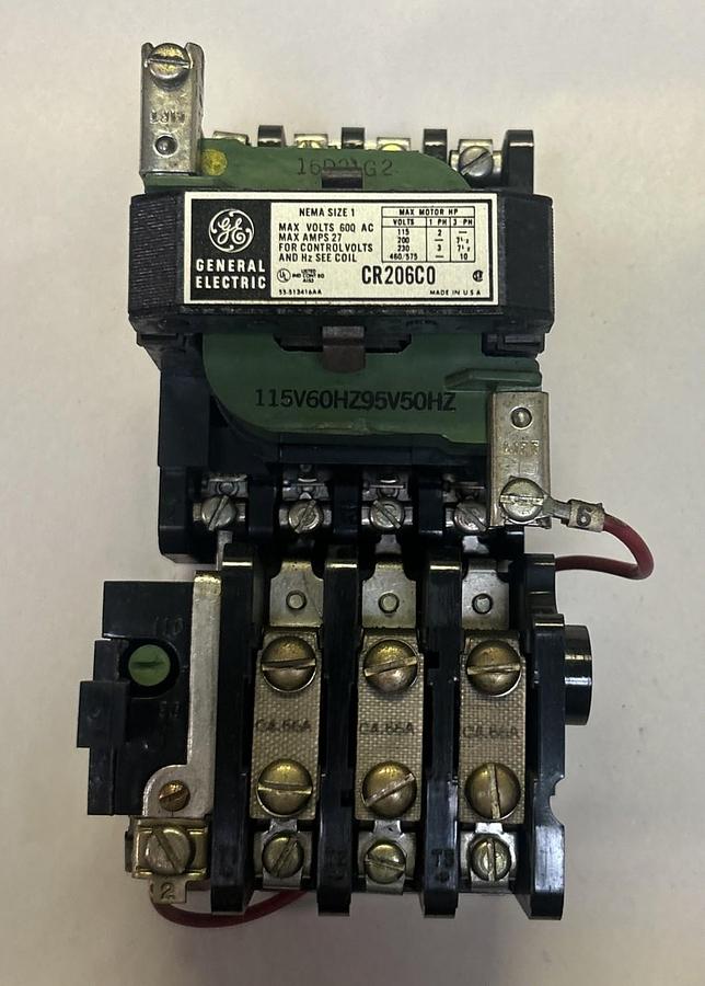Used GENERAL ELECTRIC,CR206C0,MOTOR STARTER SIZE 1 27A 600V 115V COIL