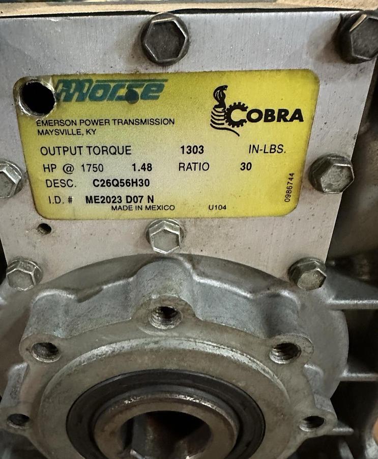 Used Morse,C26Q56H30,Cobra Gear Reducer Ratio 30:1 1303 In Lb/1.48/HP@1750