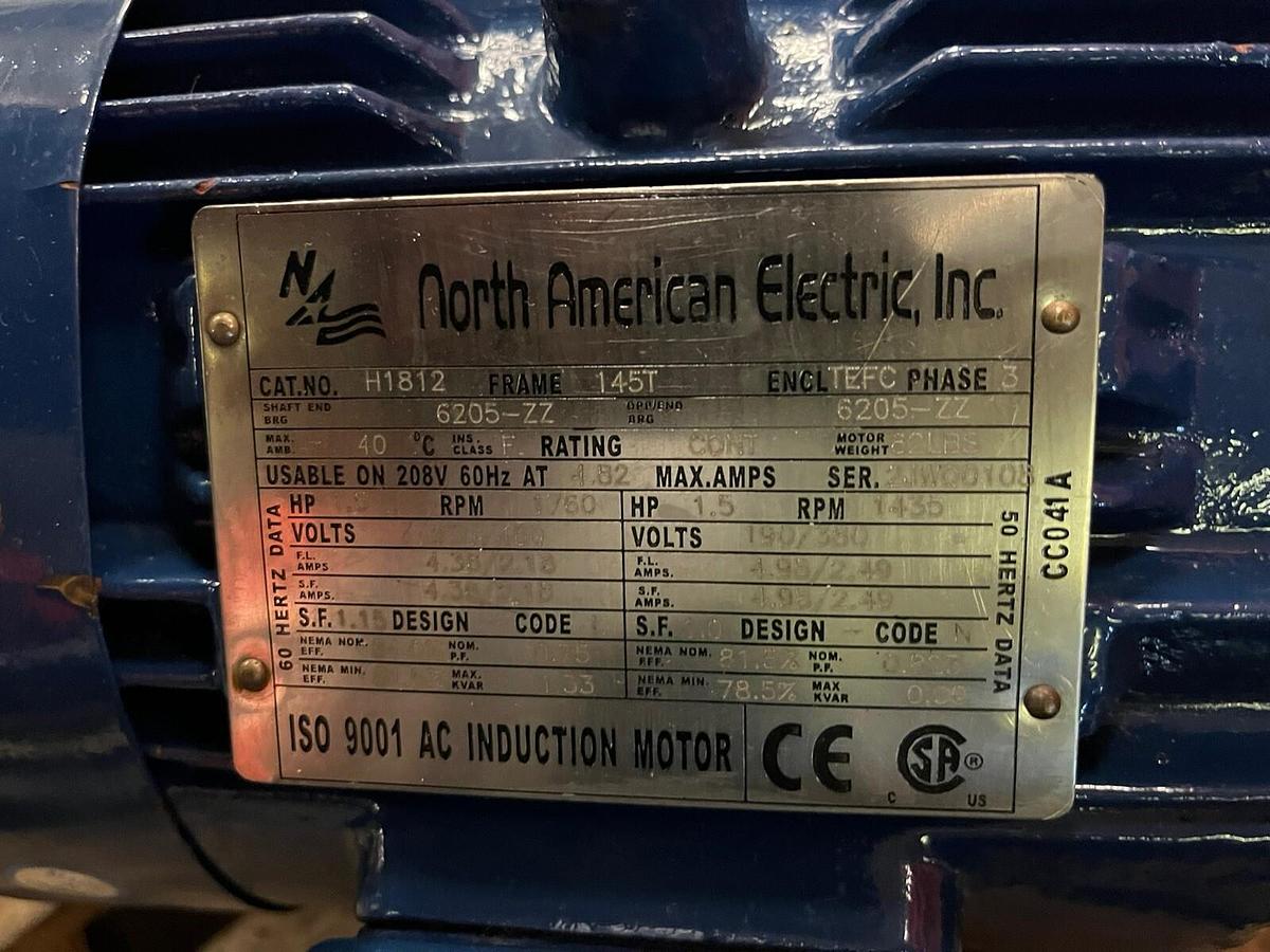 NAE NORTH AMERICAN ELECTRIC,H1812,MOTOR 1.5HP 1760RPM 3PH 145T