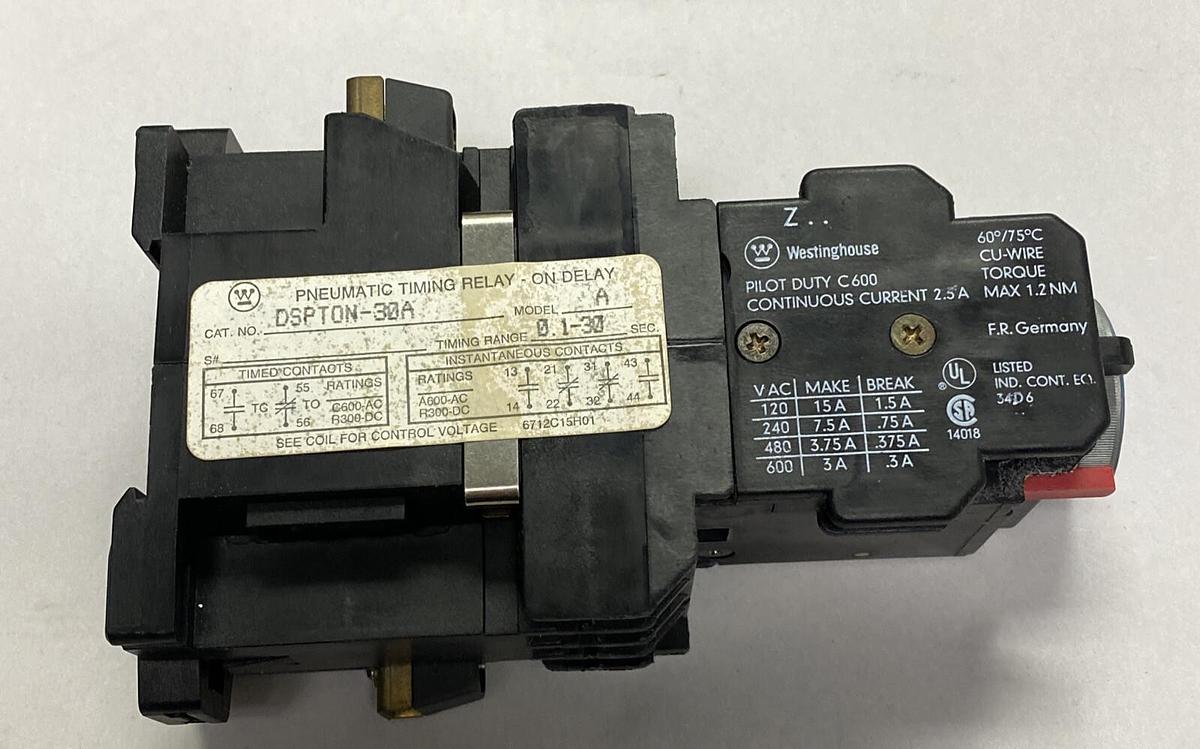 WESTINGHOUSE,DSPTON-30A,PNEUMATIC TIMING RELAY NOS