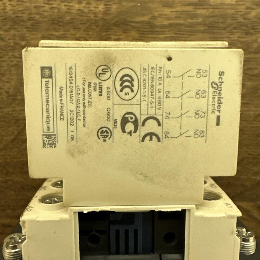 Used Schneider,LC1D186 BL,WLADN40 Aux Block