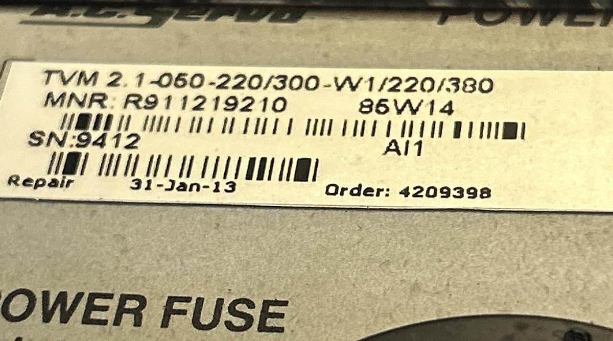 Used INDRAMAT,TVM 2.1-050-220/300-W1/220/380, POWER SUPPLY REFURBISHED