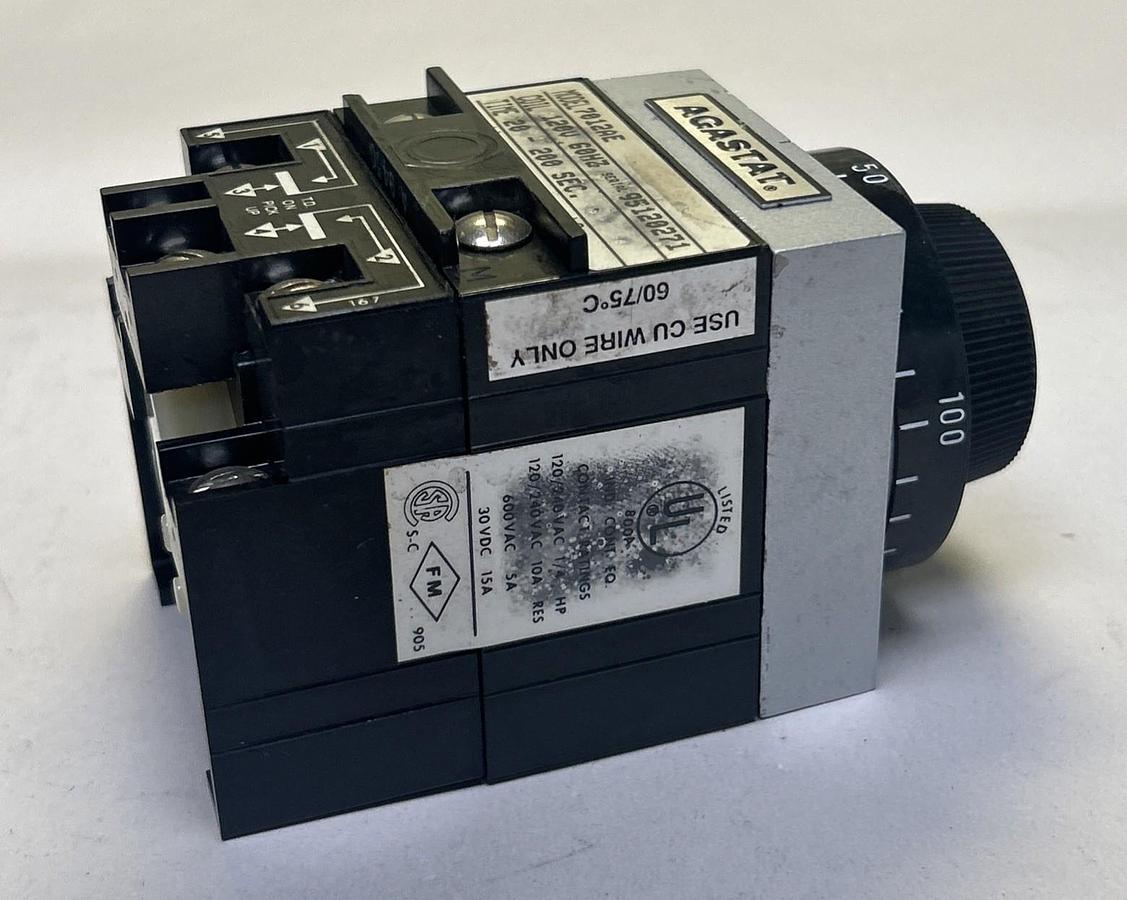 Used AGASTAT,7012AE,TIME DELAY RELAY 20-200 SECONDS 120V COIL