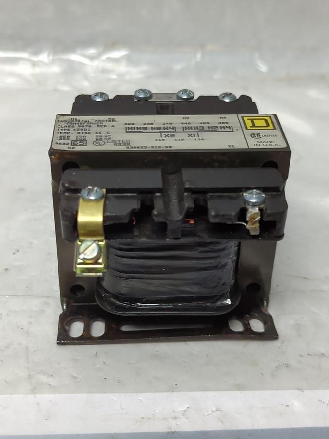 Used SQUARE D,9070-K50D1,INDUSTRIAL CONTROL TRANSFORMER .050 KVA 50HZ .050 KVA 60HZ