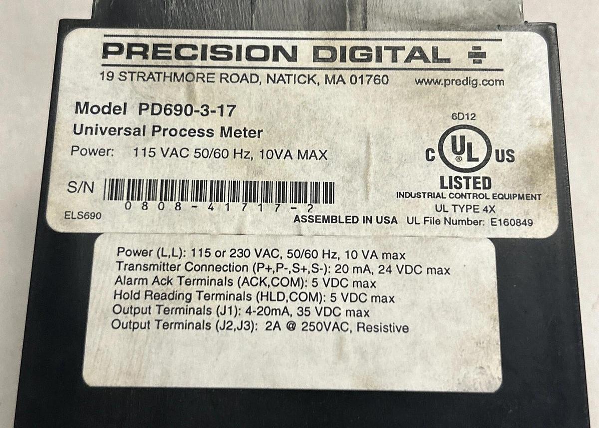 Used PRECISION DIGITAL,PD690-3-17,DIGITAL PANEL METER