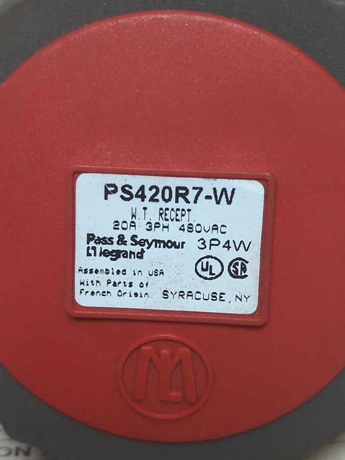 PASS & SEYMOUR,PS420R7-W,PIN & SLEEVE W.T. RECEPTACLE 20A 3PH 480VAC NOS