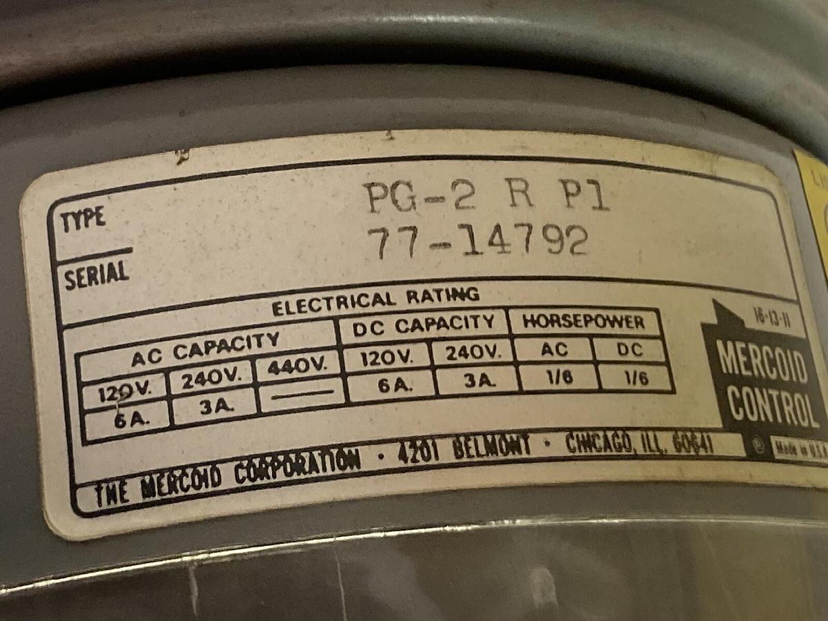 Mercoid Control,PG-2 R P1,Pressure Switch