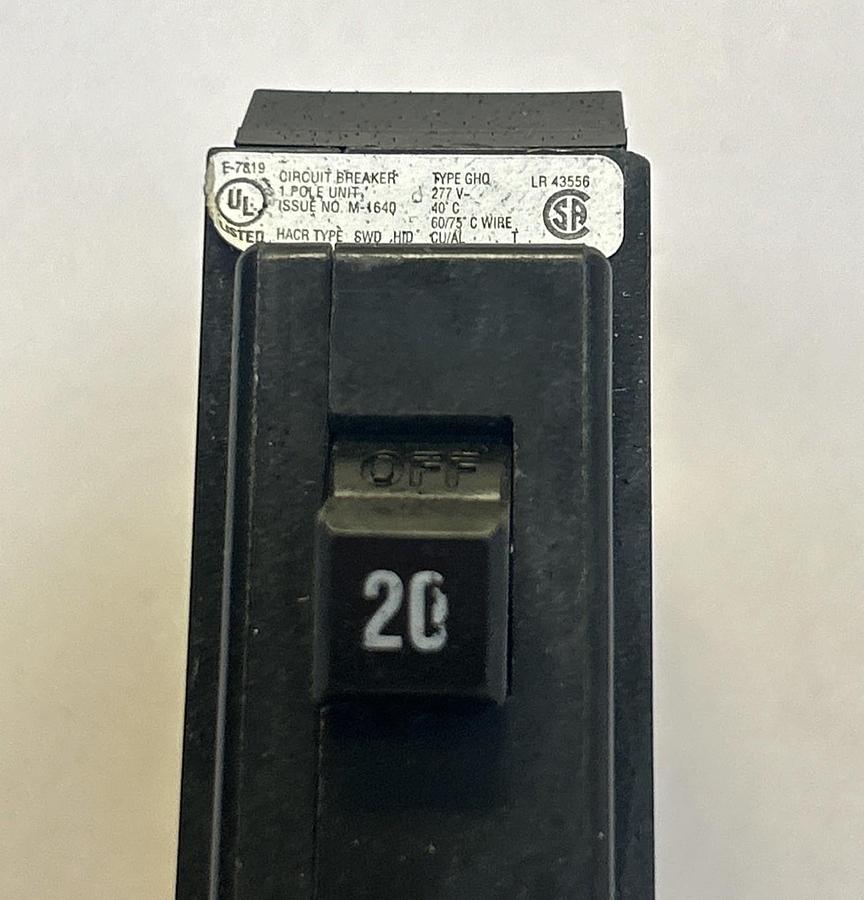 Used CUTLER-HAMMER,GHQ1020,CIRCUIT BREAKER 20A 277V 1P