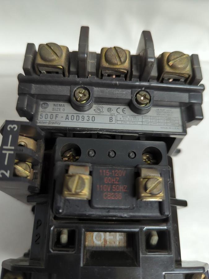 Used ALLEN BRADLEY,500F-A0D930,SERIES B MOTOR STARTER WITH 595-A AUX CONTACT