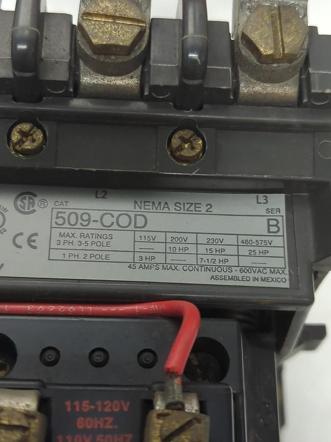 Used ALLEN BRADLEY,509-COD,MOTOR STARTER SER B SIZE 2 45 AMP PRE-OWNED
