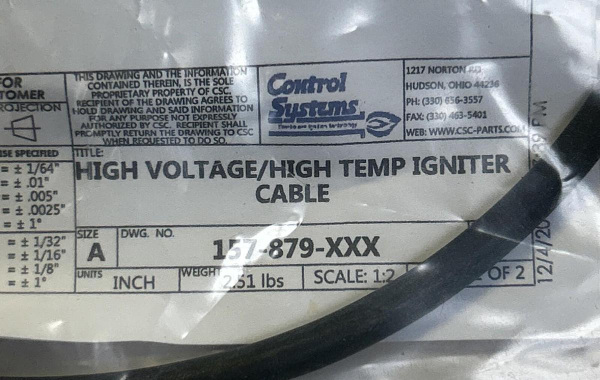 CONTROL SYSTEMS,157-879-XXX,HIGH VOLTAGE / HIGH TEMP IGNITER CABLE NOS