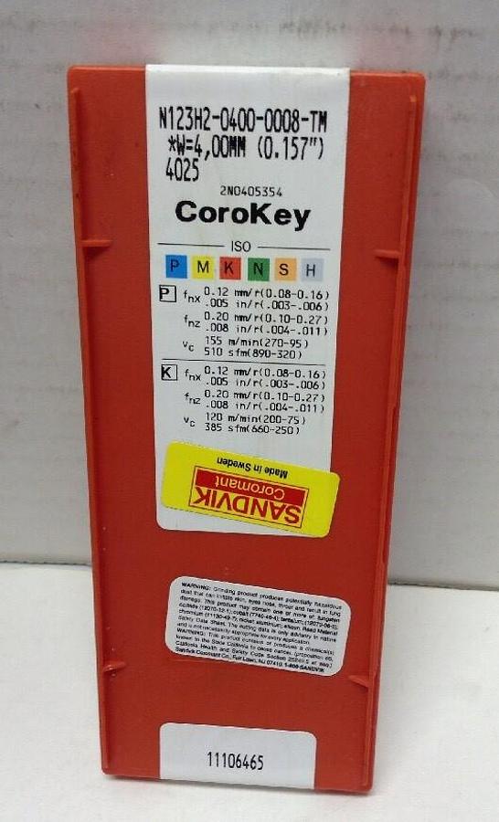 Used Sandvik,N123H2-0400-0008-TM 4025, Manufacturer's Sealed Box of 10 Inserts