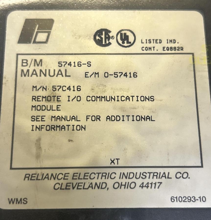 Used RELIANCE ELECTRIC,57C416,REMOTE I/O COMMUNICATIONS MODULE