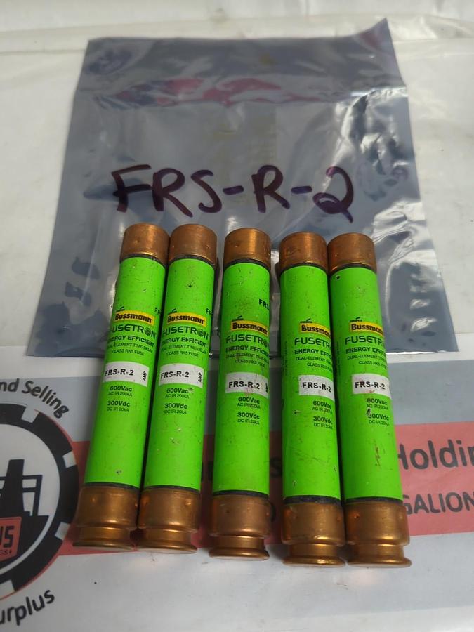 Used COOPER BUSSMANN,FRS-R-2,FUSETRON 2 AMP FUSE LOT OF 5 PRE-OWNED