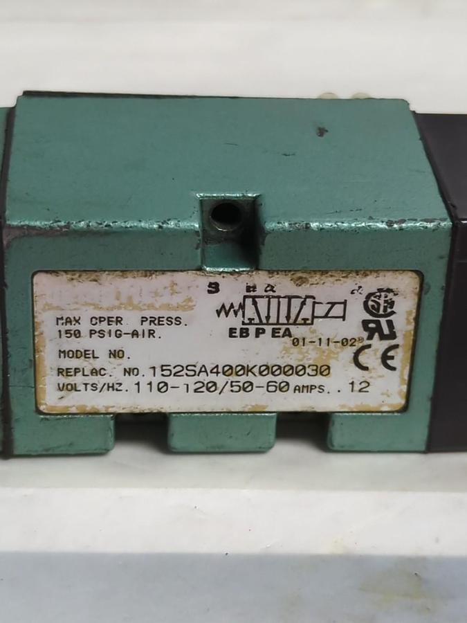 Used NUMATICS,152SA400K000030,SOLENOID VALVE 110-120 50/60 HZ AMPS. 12 PRE-OWNED