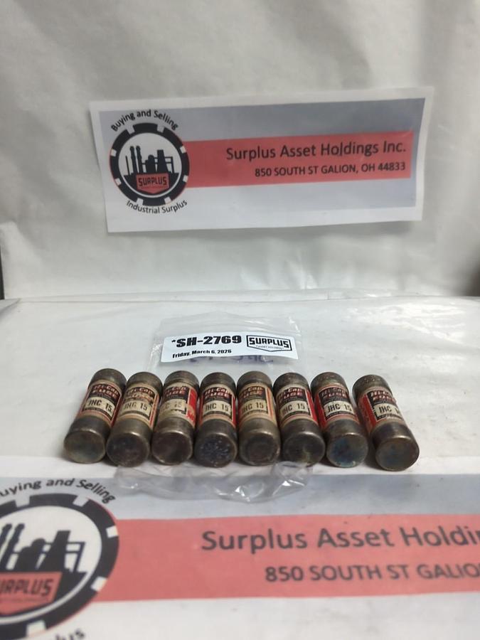 Used BUSSMANN,JHC-15,HI-CAP 15 AMP FUSE LOT OF 8 PRE-OWNED