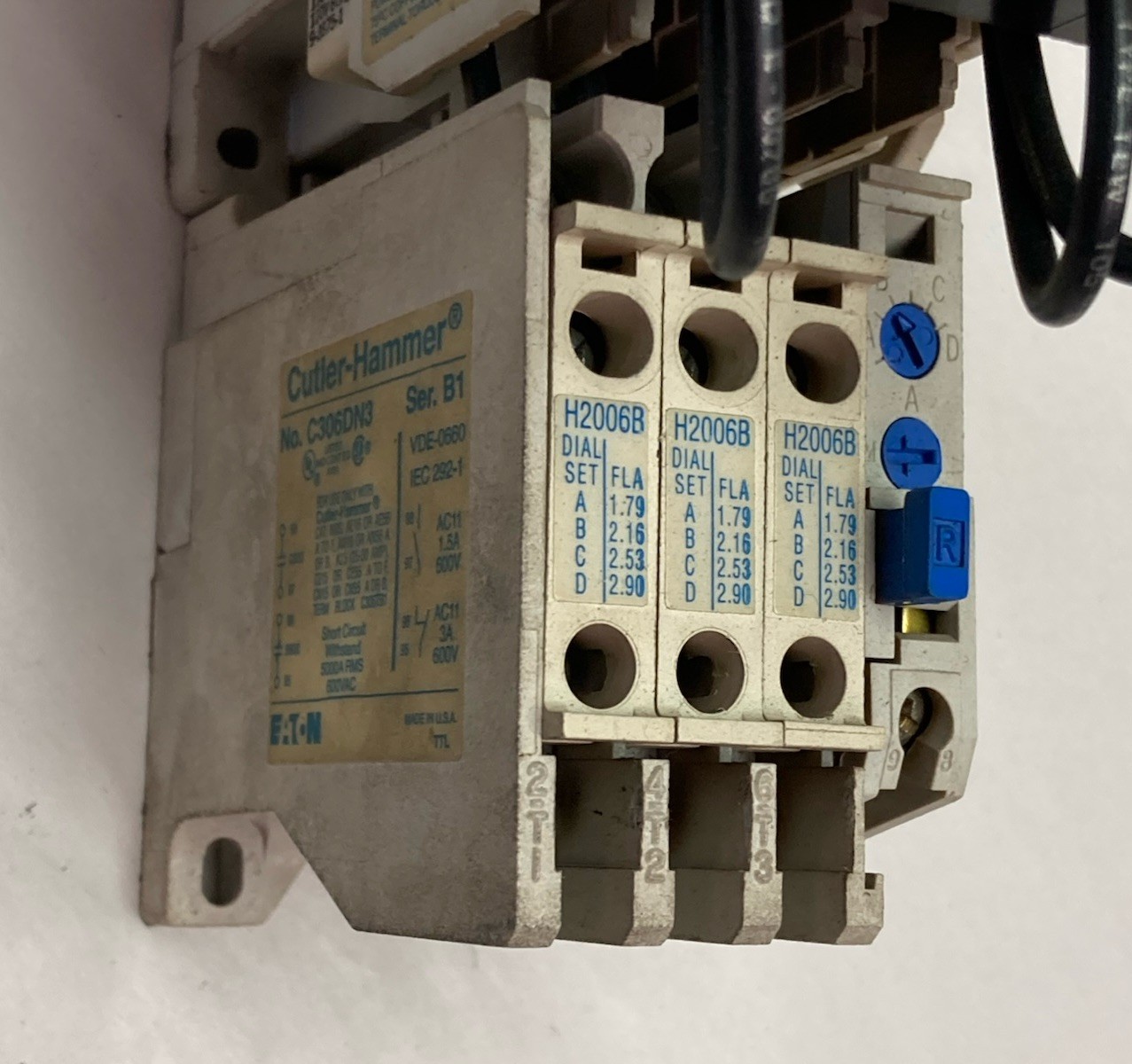 Used Cutler-Hammer,C306DN3,Overload Relay Ser B1 w/C320KGS1 Terminal Block Ser A2
