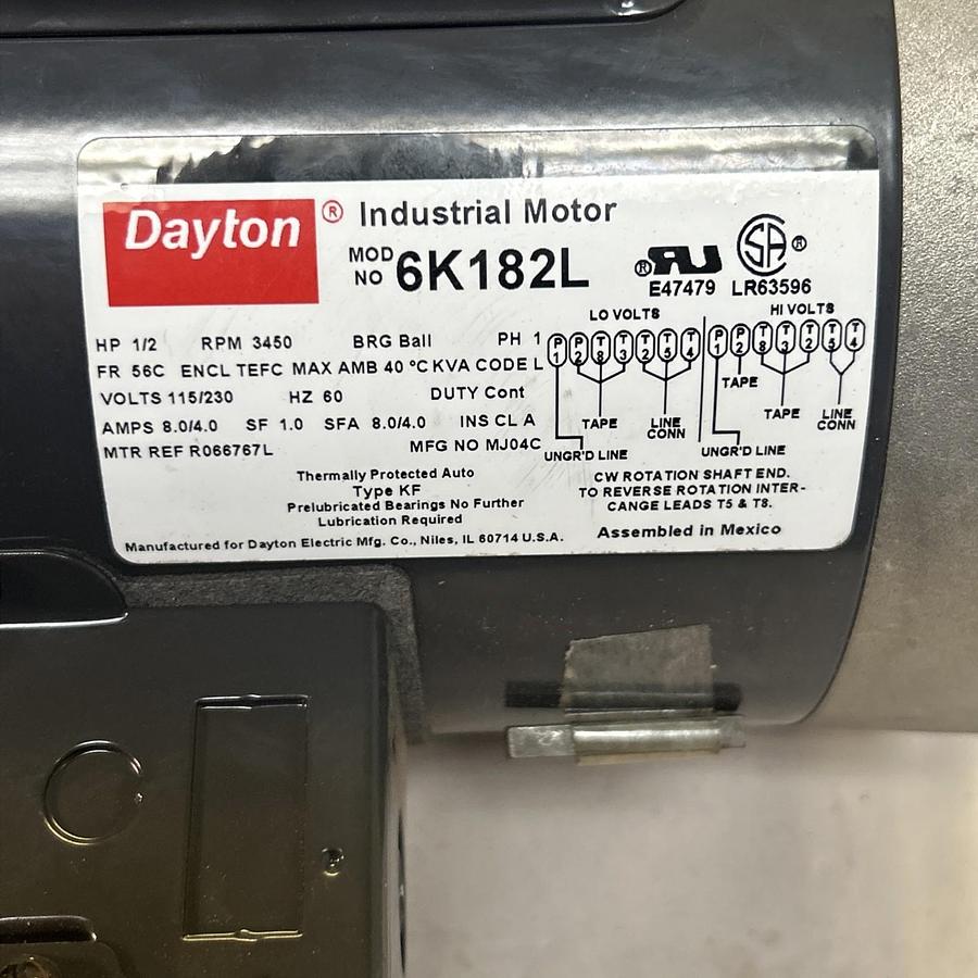 DAYTON,6K182L,MOTOR 1/2HP 115/230V 3450RPM 1PH 56C FRAME