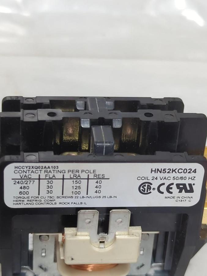 HARTLAND CONTROLS,HN52KC024,CONTACTOR 24VAC 50/60 HZ COIL NOS
