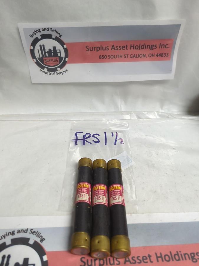 Used COOPER BUSSMANN,FRS-1-1/2,FUSETRON 1-1/2 AMP FUSE LOT OF 3 PRE-OWNED