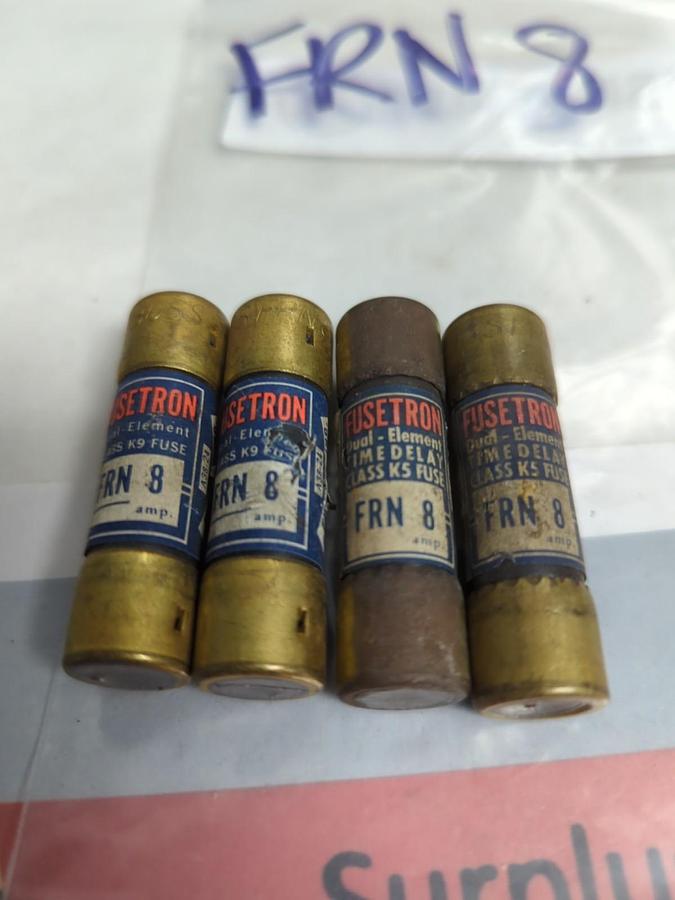 Used COOPER BUSSMANN,FRN-8,FUSETRON 8 AMP FUSE LOT OF 4 PRE-OWNED