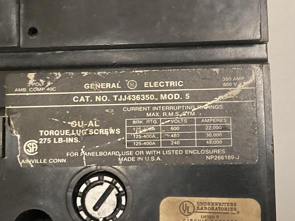 Used General Electric,TJJ436350,3-Pole Molded Case Circuit Breaker 350A 600V
