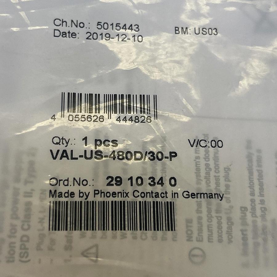 Used PHOENIX CONRACT,VAL-US-480D/30-P,SURGE PROTECTION PLUG NEW